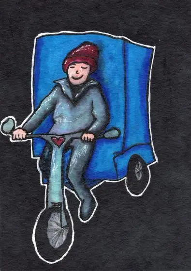 Gemalter Lademeister mit blauer Transportbox Gemalter Lademeister mit blauer Transportbox